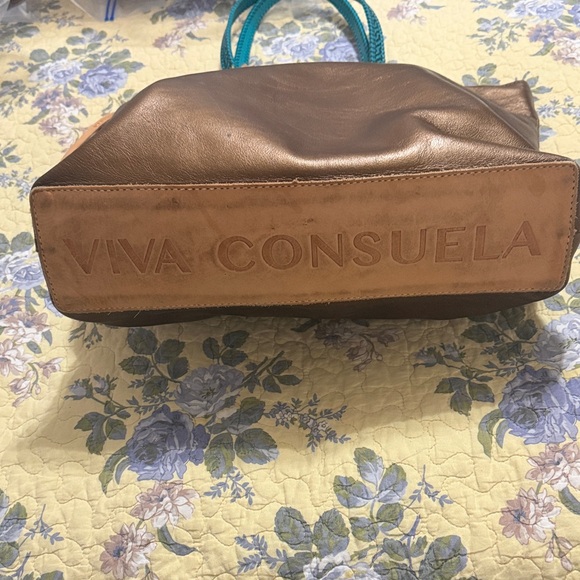 Consuela Metallic Bronze Tote Bag with Teal Handles - Picture 9 of 16